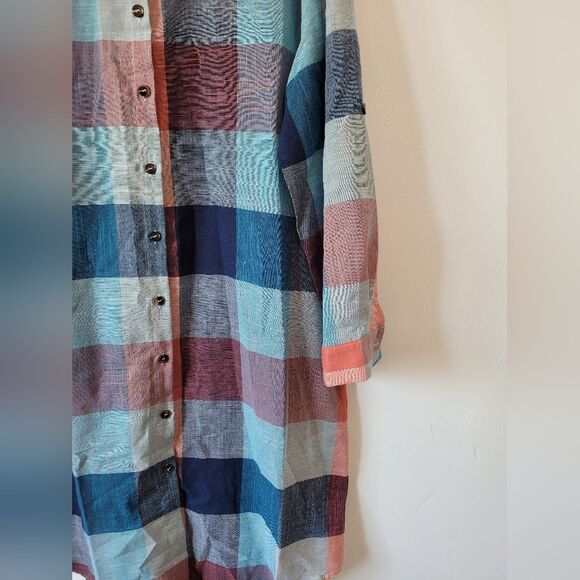 Plaid Shirtdress Red Blue Checkered Lightweight Boho Hippie Teacher Artsy Small - Picture 5 of 12